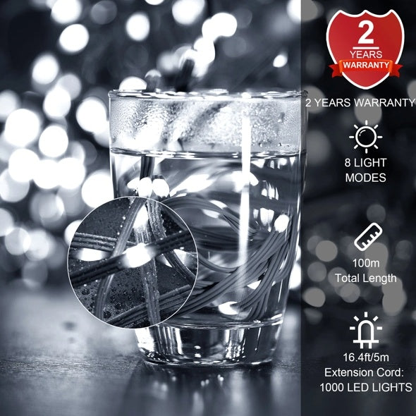 1000 LED 100 Meter Utendørs Julelys