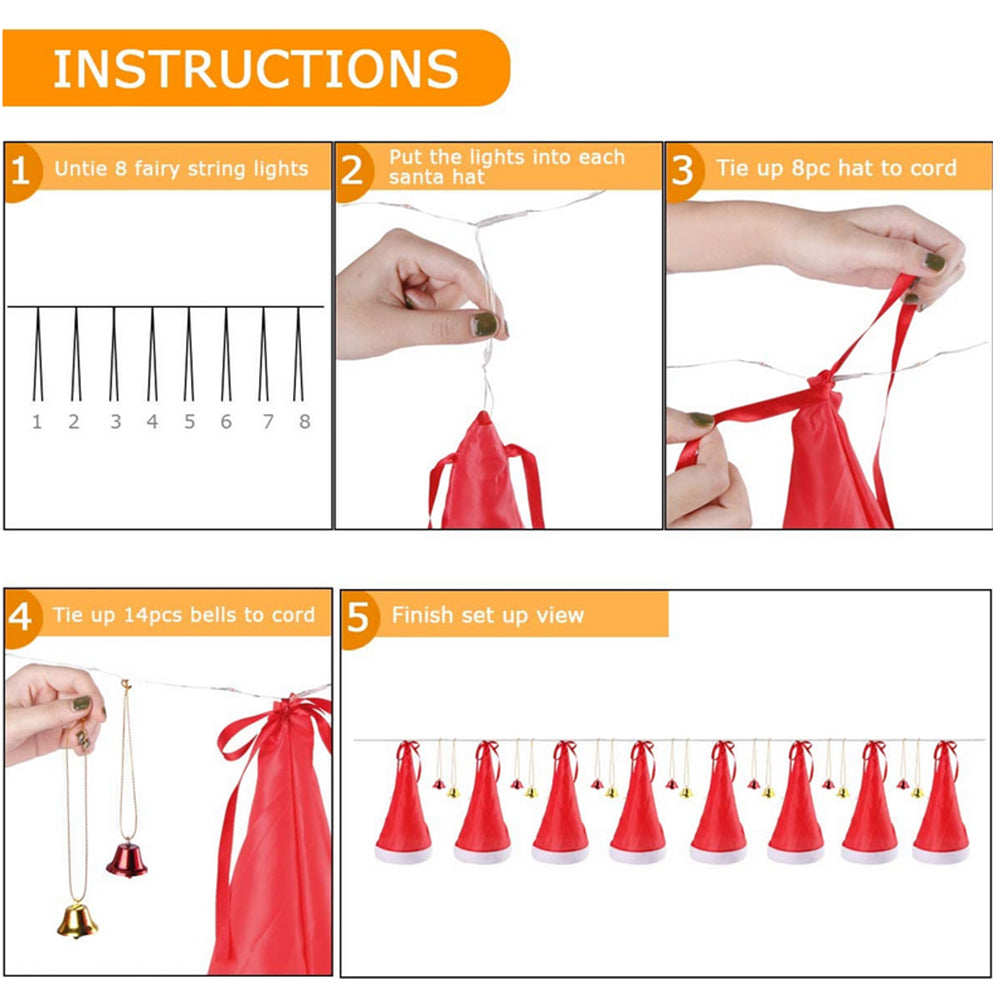 8 Stykk Hengende Nisseluer Med Lys